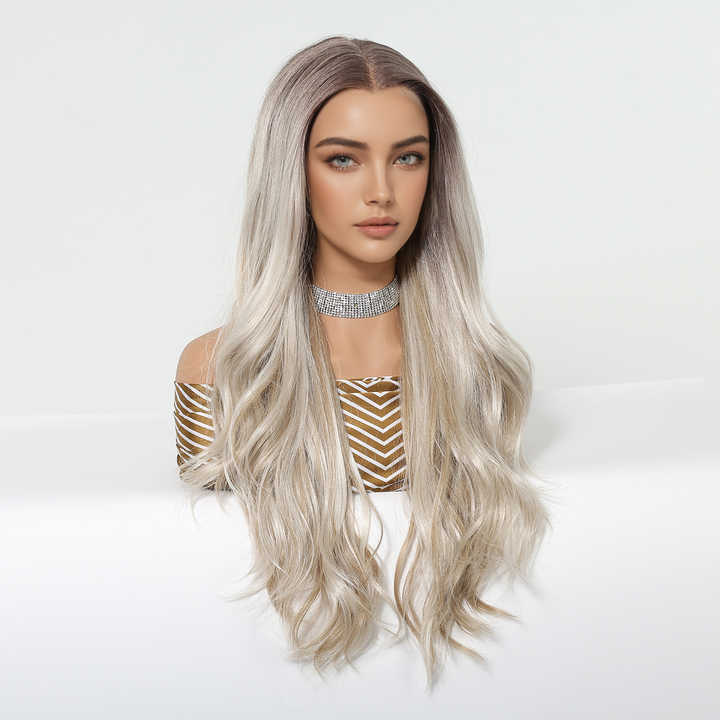 Area Lace Wigs Synthetic Future Fiber Long Natural Layered Color Blonde Soft Wave Mixed Color