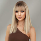 Halloween Hot Sale Blonde Wigs Bangs Medium Length Straight Wigs For Women Soft