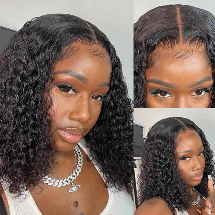 Remy 100% Real Wig, Short Water Bob Wig Brazilian Natural Wave