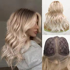 Brown Root Gold Highlighted Lace Front Wig, Brown Wigs