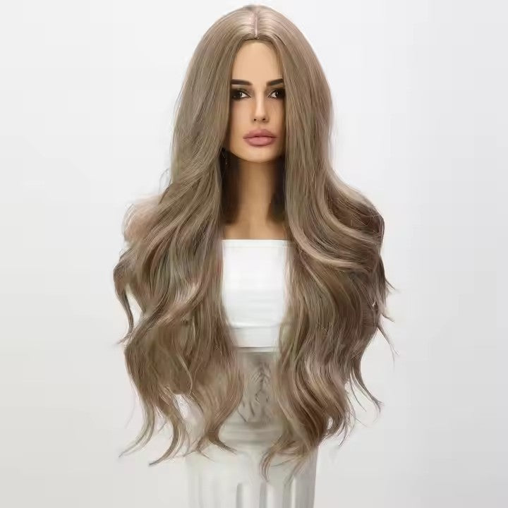 Popular Fashion Hair Synthetic Wig Europe and America Beige Large Wave High Temperature Silk Wig for Black Women