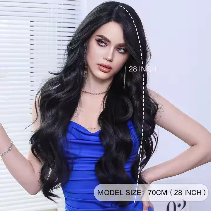 Natural Black Synthetic Lace Front Wig Hair Body Wave Dark Brown