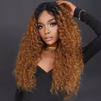 Blonde Lace Front Wig African Curly Black Women's Middle Part Light Brown