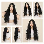 Black Lace Front Wig Black Wave Wigs Women's Middle Part Curly Wave