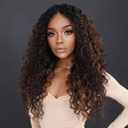 Highlight Black Blonde Lace Front Wig African Curly Black Women's Central Water Wave