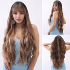 Fashion Wigs Brown Gradient Wavy Curly Hair Synthetic Women White Women Wigs