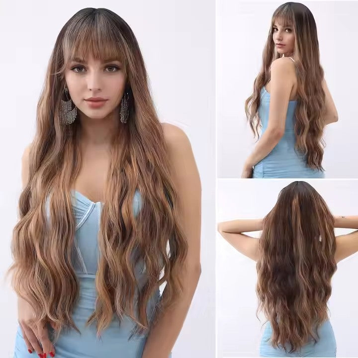 Fashion Wigs Brown Gradient Wavy Curly Hair Synthetic Women White Women Wigs