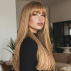 2025 Popular Fashion Wigs African Wigs Full Bangs Brown Long Straight High Temperature Silk Synthetic