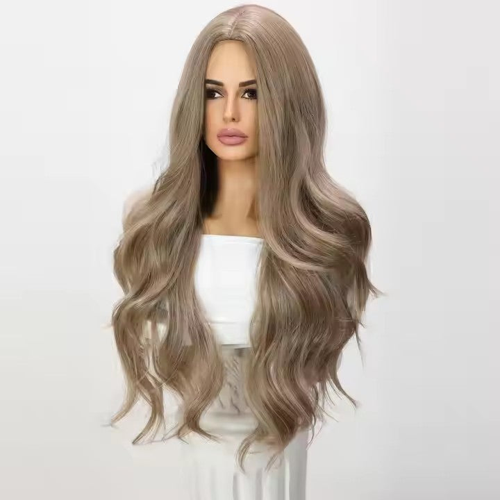 Popular Fashion Hair Synthetic Wig Europe and America Beige Large Wave High Temperature Silk Wig for Black Women