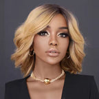 Blonde Lace Front Wig Bob Short Loose Wave HD Sheer Lace