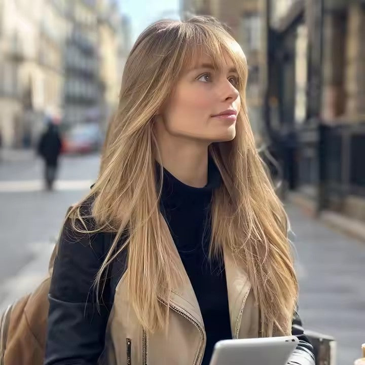 2025 Popular Fashion Wigs African Wigs Full Bangs Brown Long Straight High Temperature Silk Synthetic